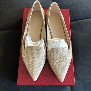 Tamara Mellon Grace Flats in Nude Elaphe (Snakeskin) Leather
Size 37, US 7